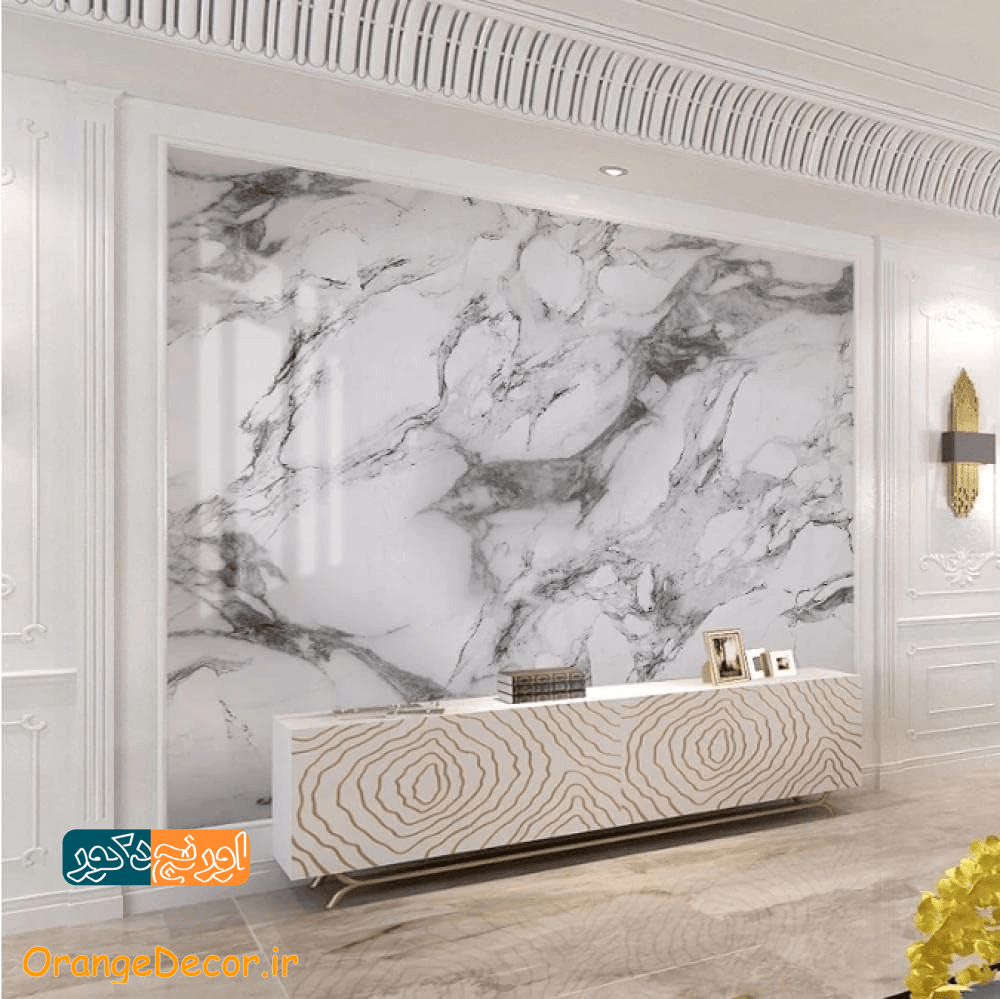 مابل شیت برای تیوی وال طرح دار رنگی پیتنه خاکستری و نقره ای و زرد با رنگ پس زمینه سفید