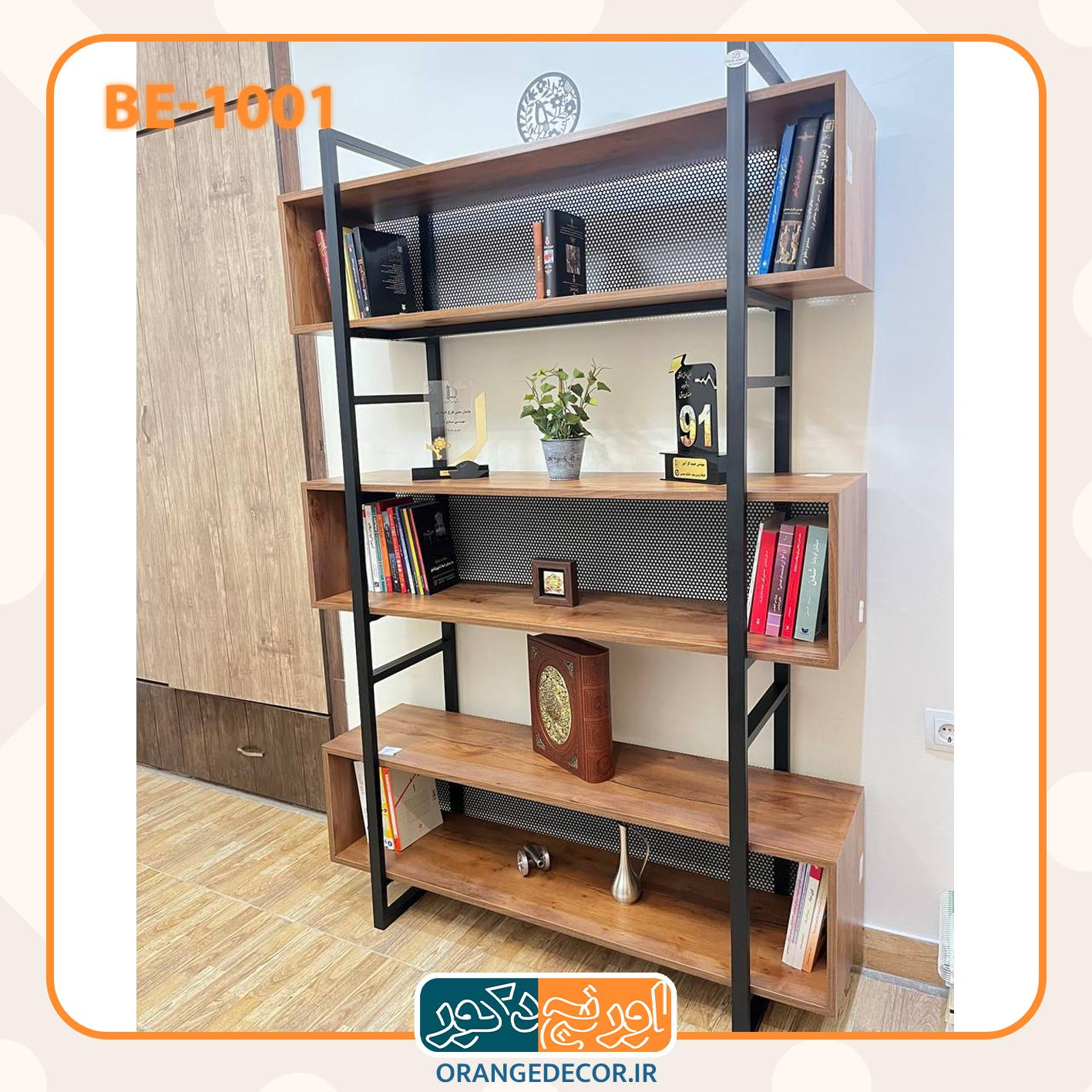  کتابخانه طرح چوب رنگ تیره سه طبقه مدرن 